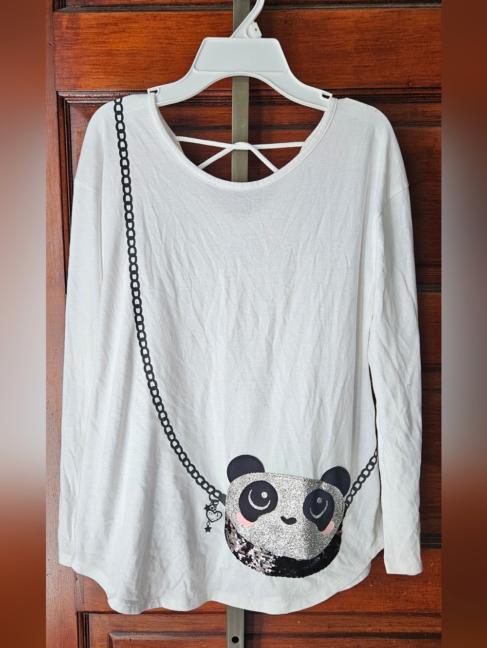 14/16, Justice, long-sleeved, "trompe-l'oeil" graphic panda-faced Functional Bag